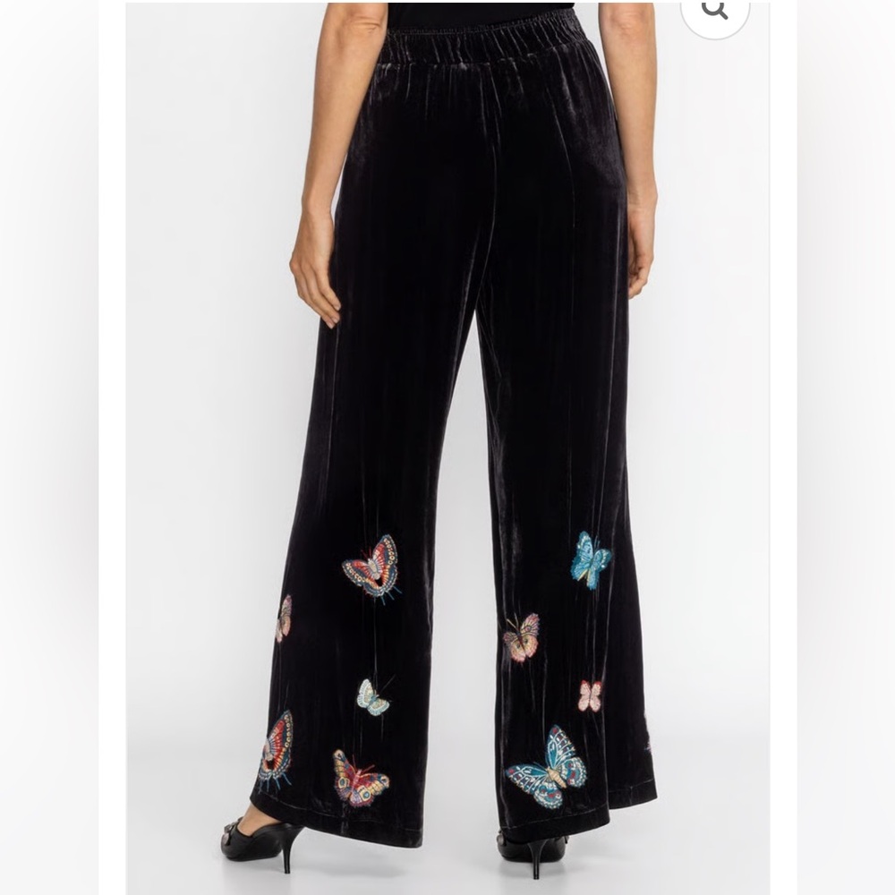 Johnny Was  Velvet Pants with Embroidered Butterflies